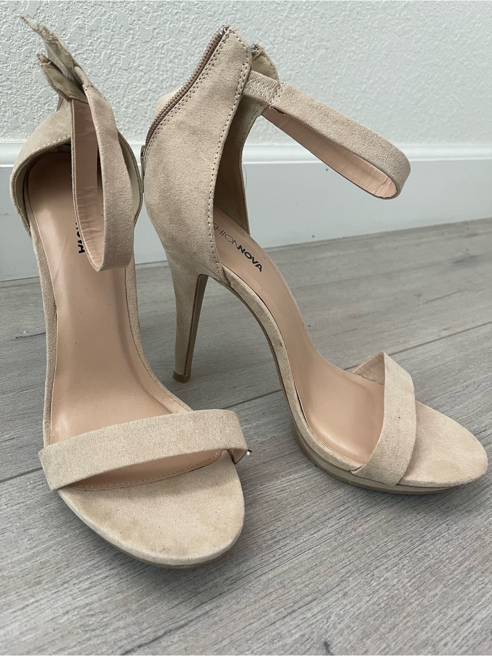 Fashion Nova Beige Suede Ankle-Strap Stiletto Heels